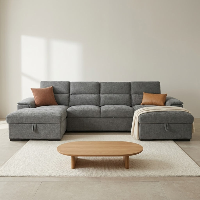 Alaya Storage U Shape Sofabed - Grey