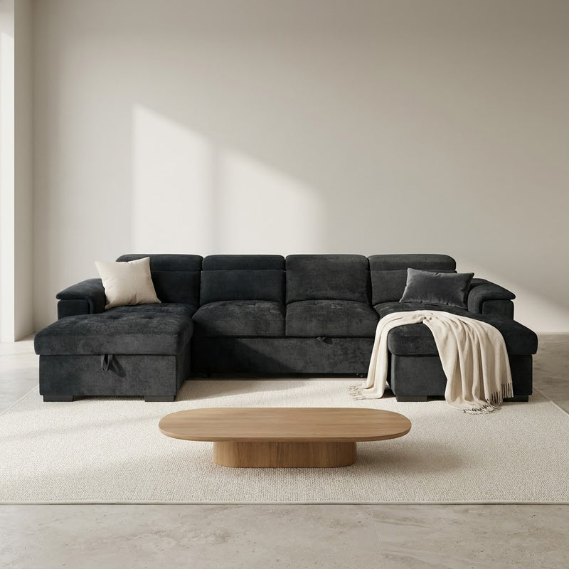 Alaya Storage U Shape Sofabed - Black