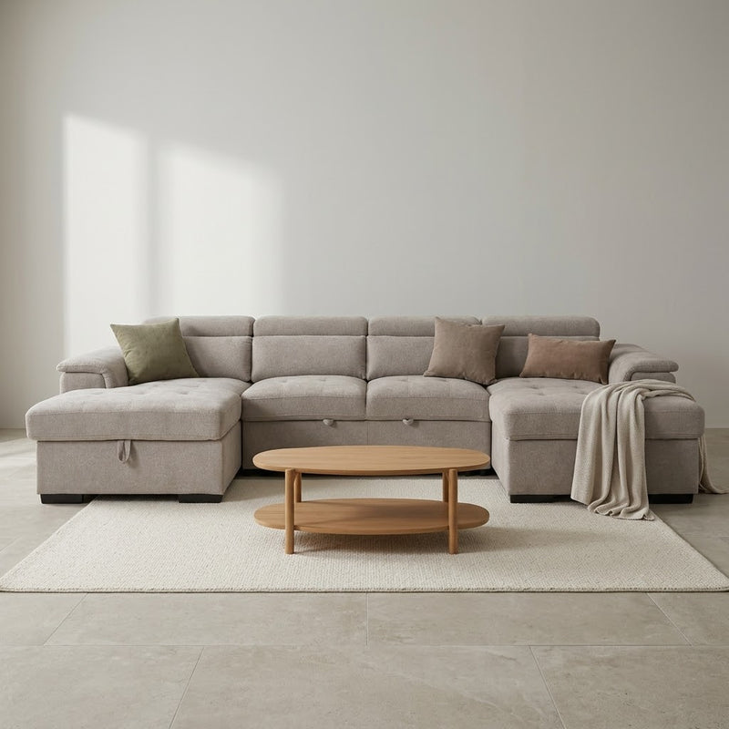 Alaya Storage U Shape Sofabed - Beige