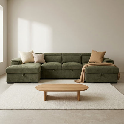 Alaya Storage U Shape Sofabed - Olive Green