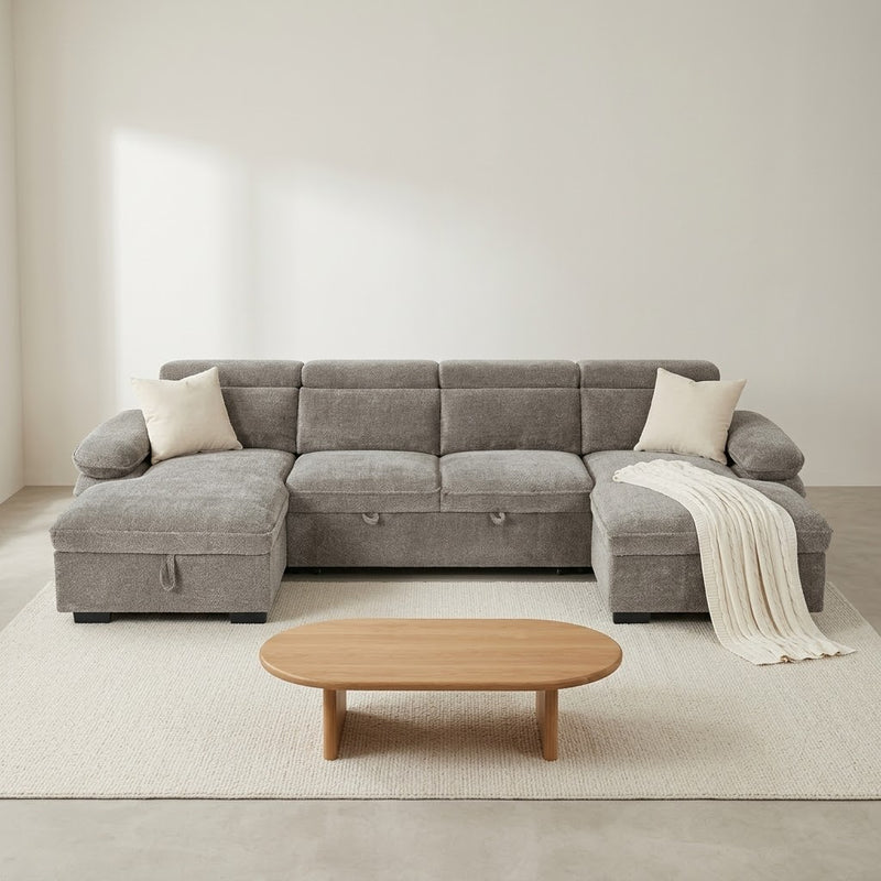 Hudson U Shape Storage Sofa Bed - Grey