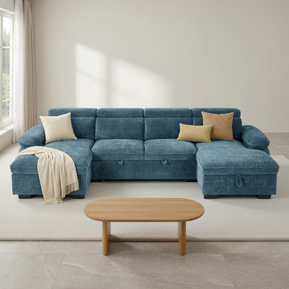 Hudson U Shape Storage Sofa Bed - Blue