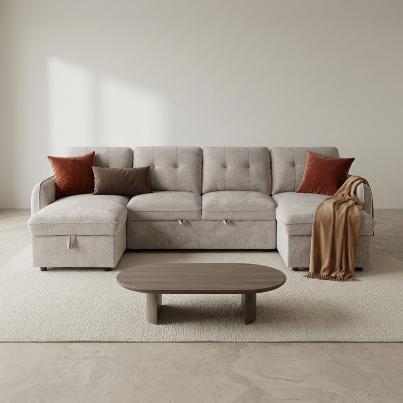 Moscow U Shape Storage Sofa Bed - Beige