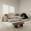 Amelia Beige Chenille Fabric Corner Sofa Bed with Storage and Ottomans