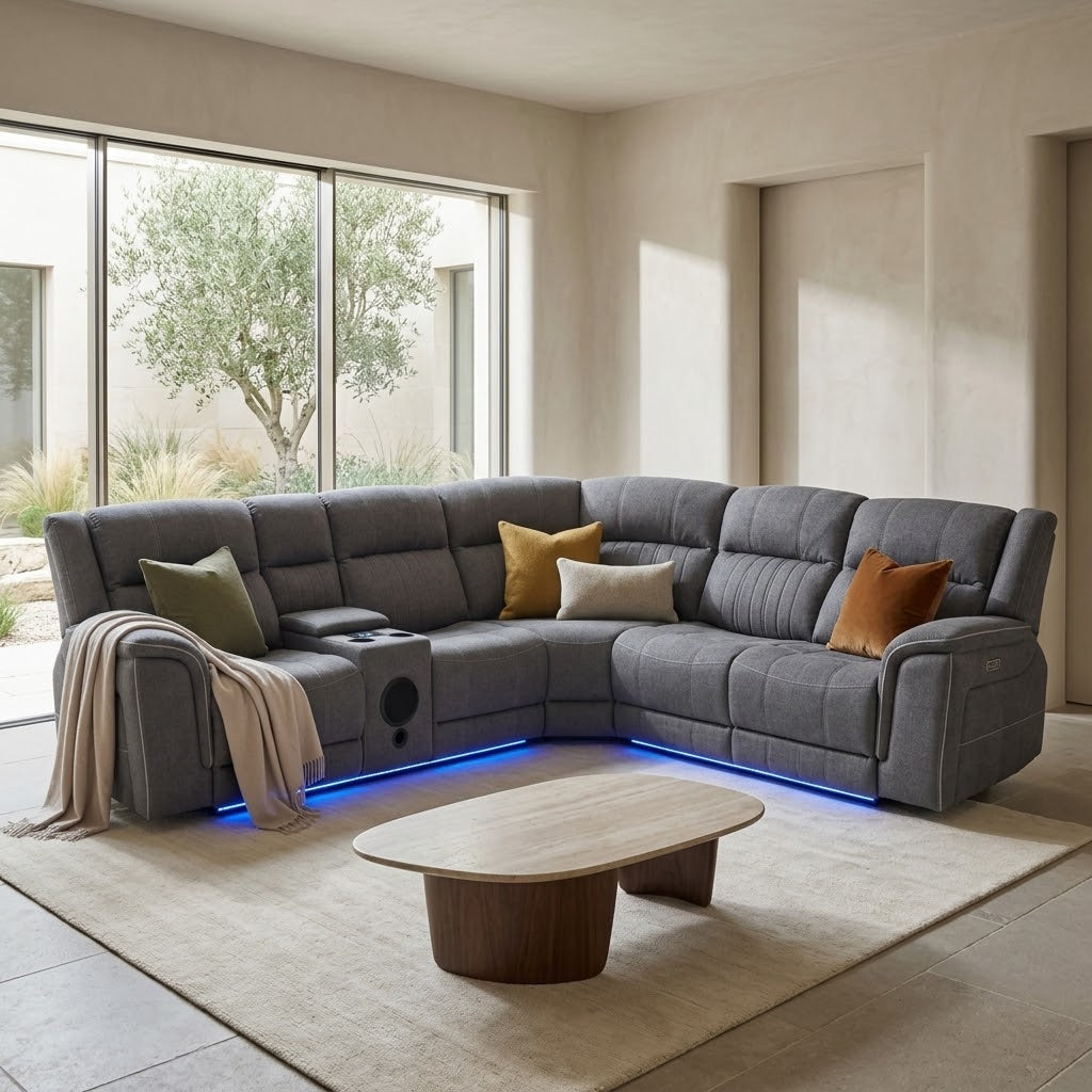 Hannah Entertainment Electric Recliner Corner Sofa | Micro Fibre Fabric