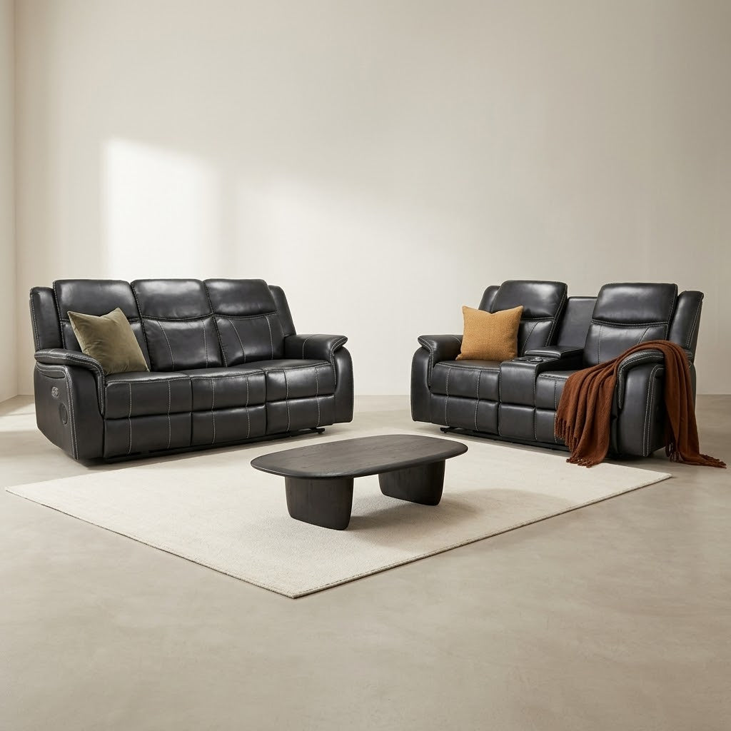 Galaxy Tech Electric Leather Recliner 3+2 Seater Sofa - Black