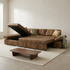 Harry Faux Leather Suede Brown Corner Sofabed with Storage