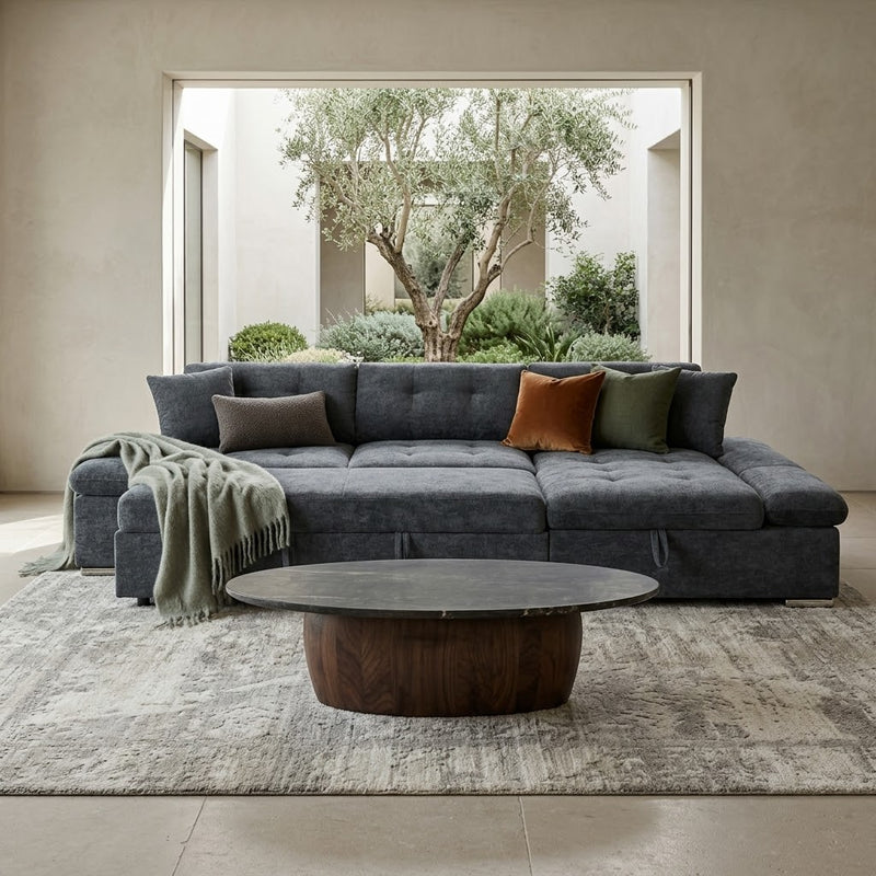 Harry Blue Chenille Fabric Corner Sofabed with Storage