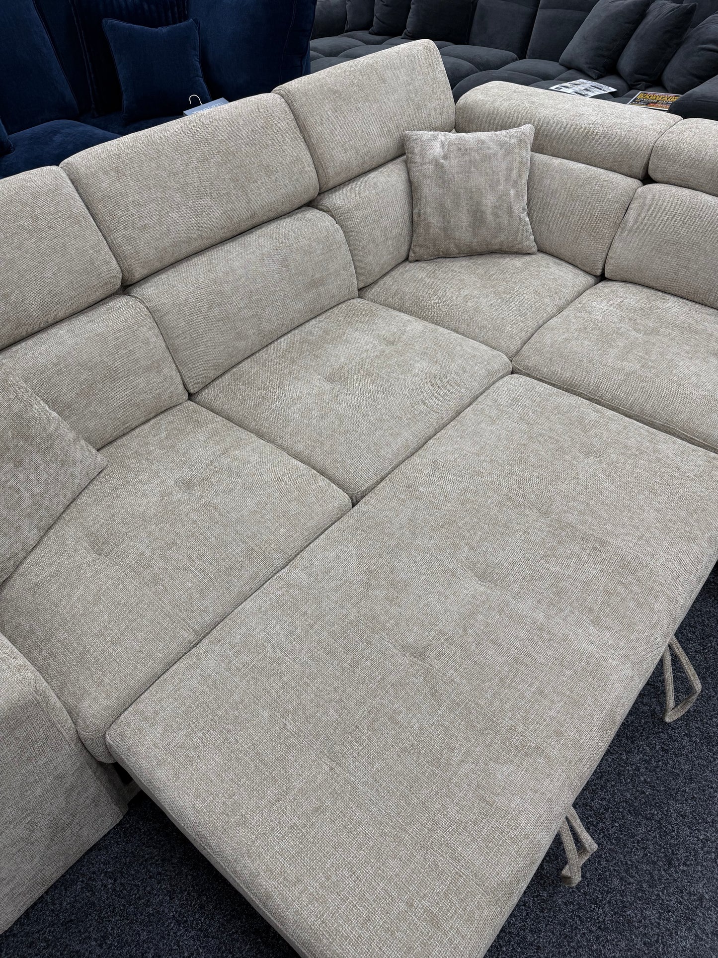Amelia Beige Chenille Fabric Corner Sofa Bed with Storage and Ottomans