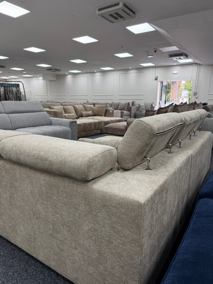 Amelia Beige Chenille Fabric Corner Sofa Bed with Storage and Ottomans