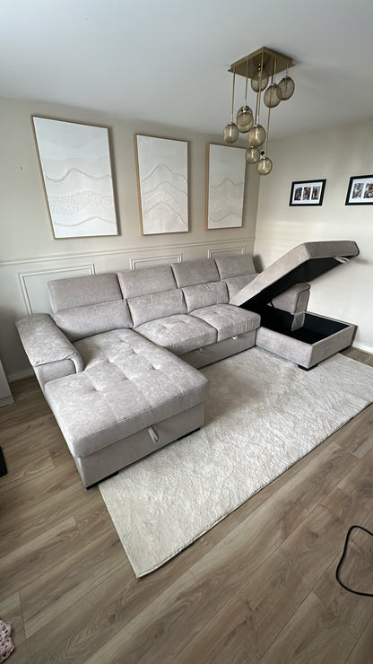 Alaya Storage U Shape Sofabed - Beige