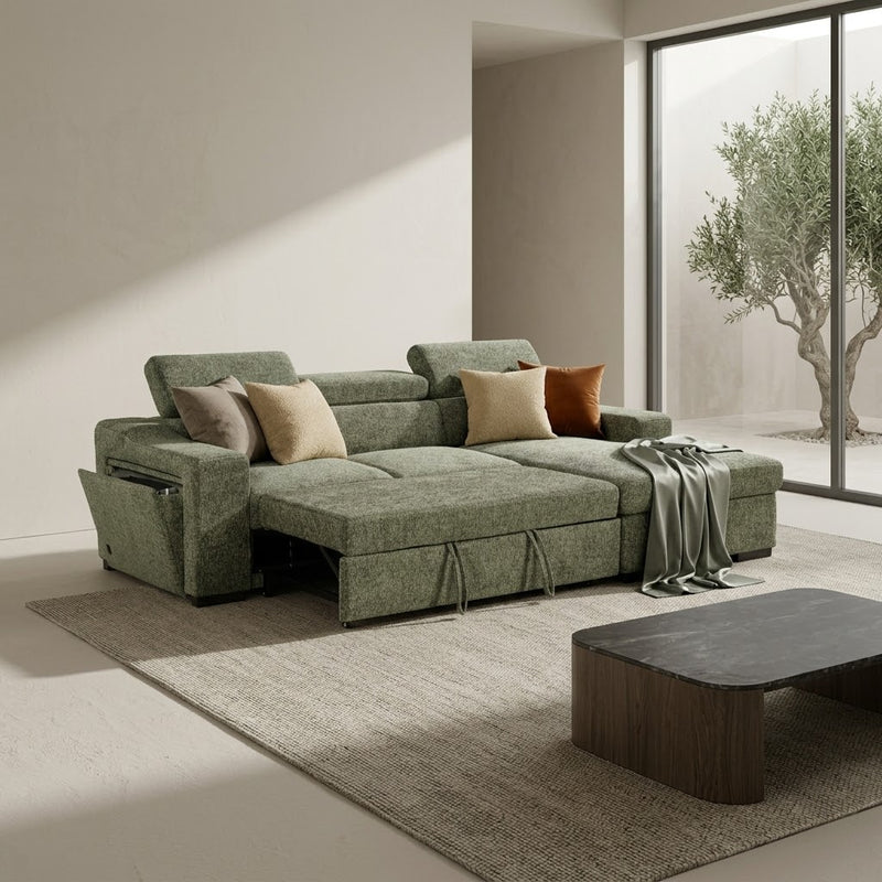 Arthur Green Chenille Fabric Corner Sofabed with Storage
