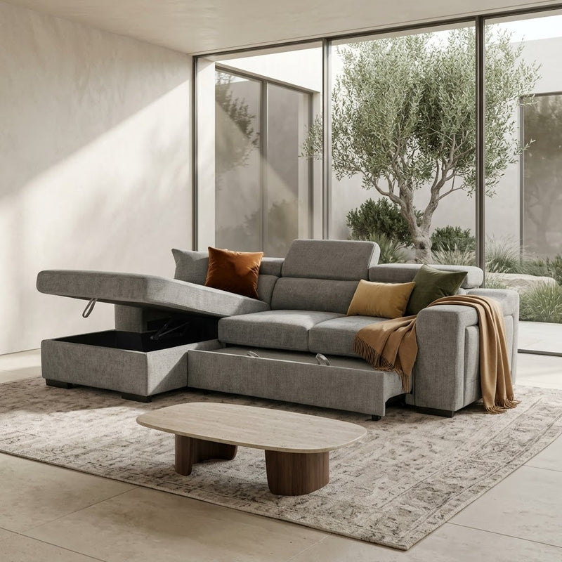 Arthur Grey Chenille Fabric Corner Sofabed with Storage