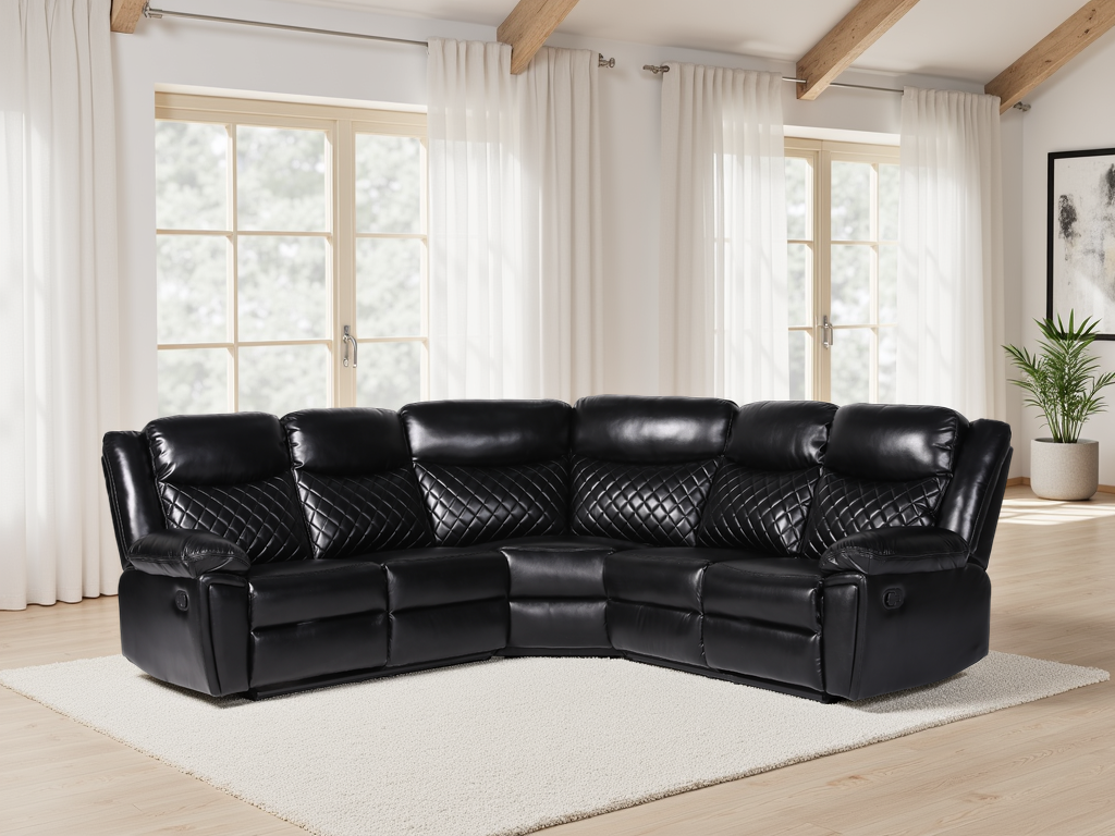 Myra Recliner Leather Large Corner Sofa Set - Black