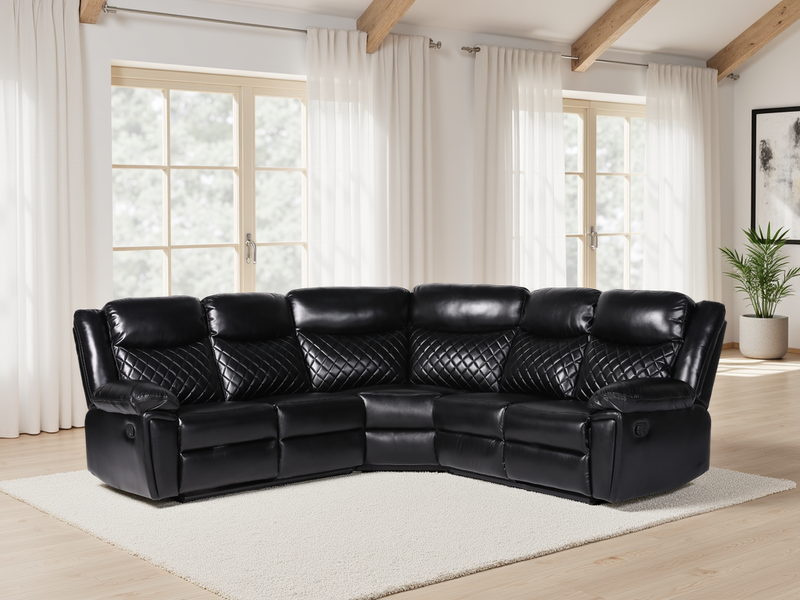 Myra Recliner Leather Large Corner Sofa Set - Black