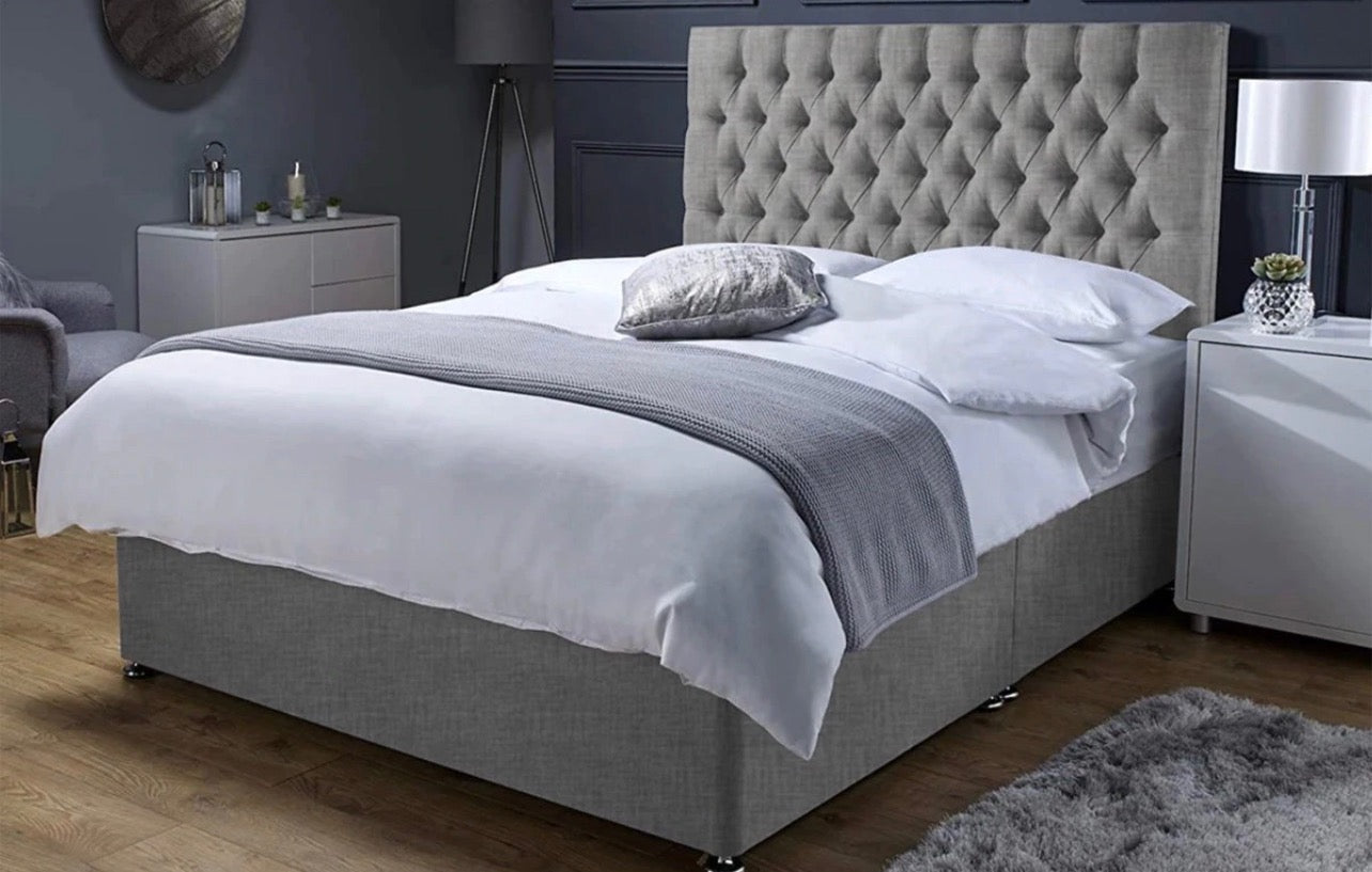 Milano Divan Bed - 3ft to 6ft Grey Chenille Divan Bed - Matching Storage Box