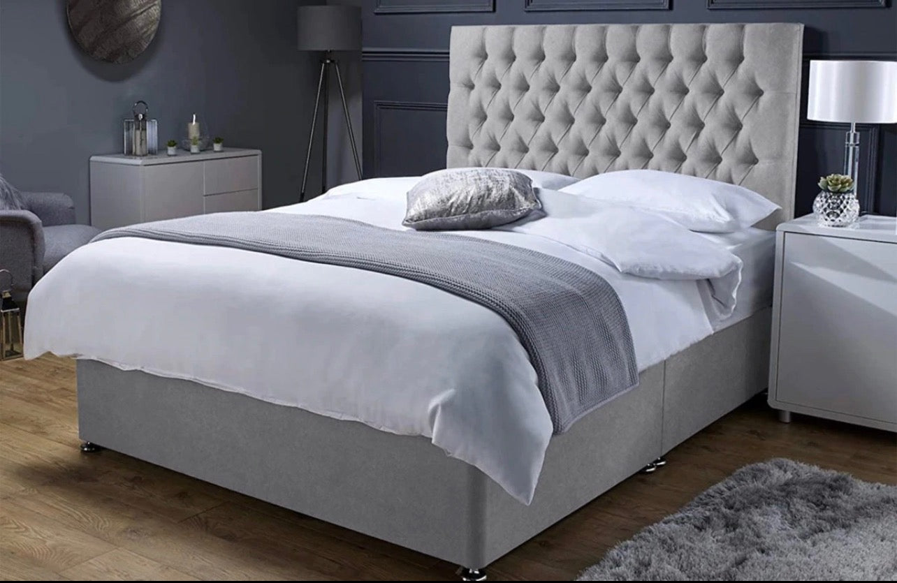 Milano Divan Bed - 3ft to 6ft Grey Chenille Divan Bed - Matching Storage Box