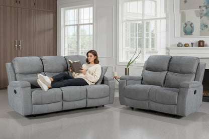Visconti Manual Recliner Sofa - Light Grey Chenille - Image 10