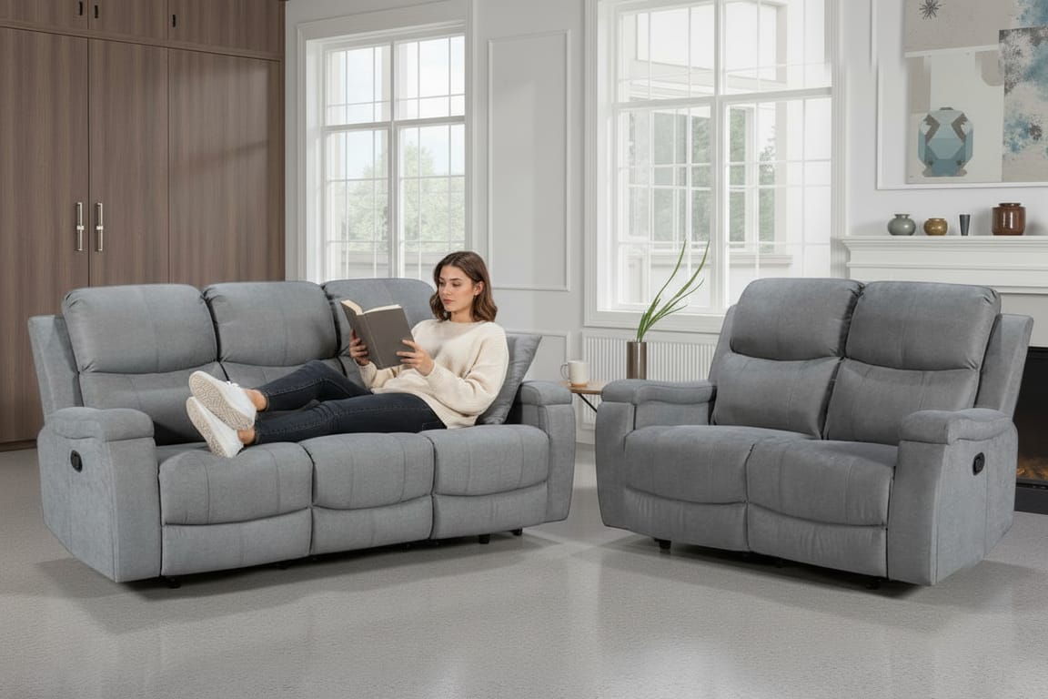 Visconti Manual Recliner Sofa - Dark Grey Chenille - Image 10