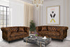Camden 3+2 Seater Chesterfield Sofa Set With Wooden Feet - Brown Suede Leather - Image 1