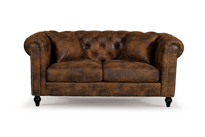 Camden 3+2 Seater Chesterfield Sofa Set With Wooden Feet - Brown Suede Leather - Image 6