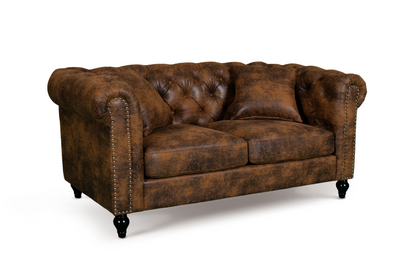 Camden 3+2 Seater Chesterfield Sofa Set With Wooden Feet - Brown Suede Leather - Image 7