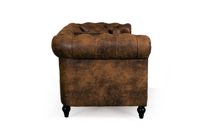 Camden 3+2 Seater Chesterfield Sofa Set With Wooden Feet - Brown Suede Leather - Image 4