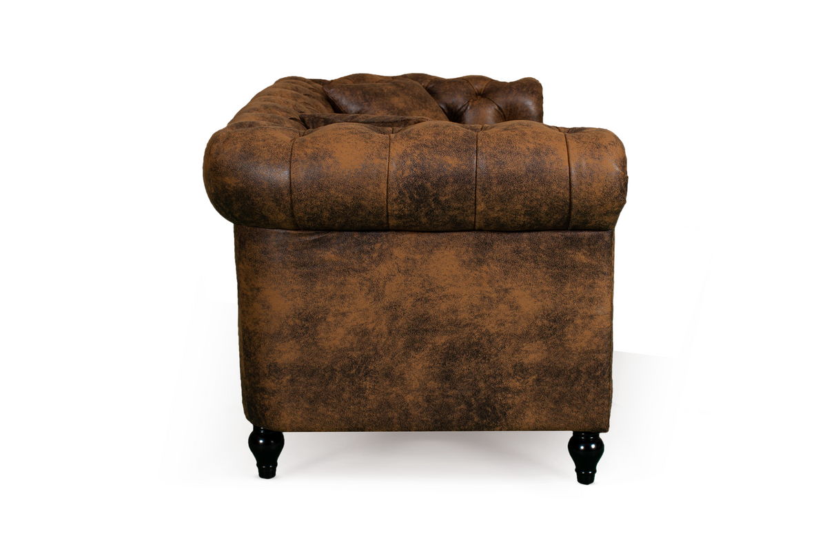 Camden 3+2 Seater Chesterfield Sofa Set With Wooden Feet - Brown Suede Leather - Image 8