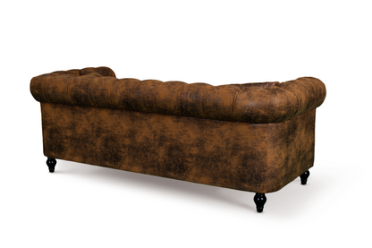 Camden 3+2 Seater Chesterfield Sofa Set With Wooden Feet - Brown Suede Leather - Image 5