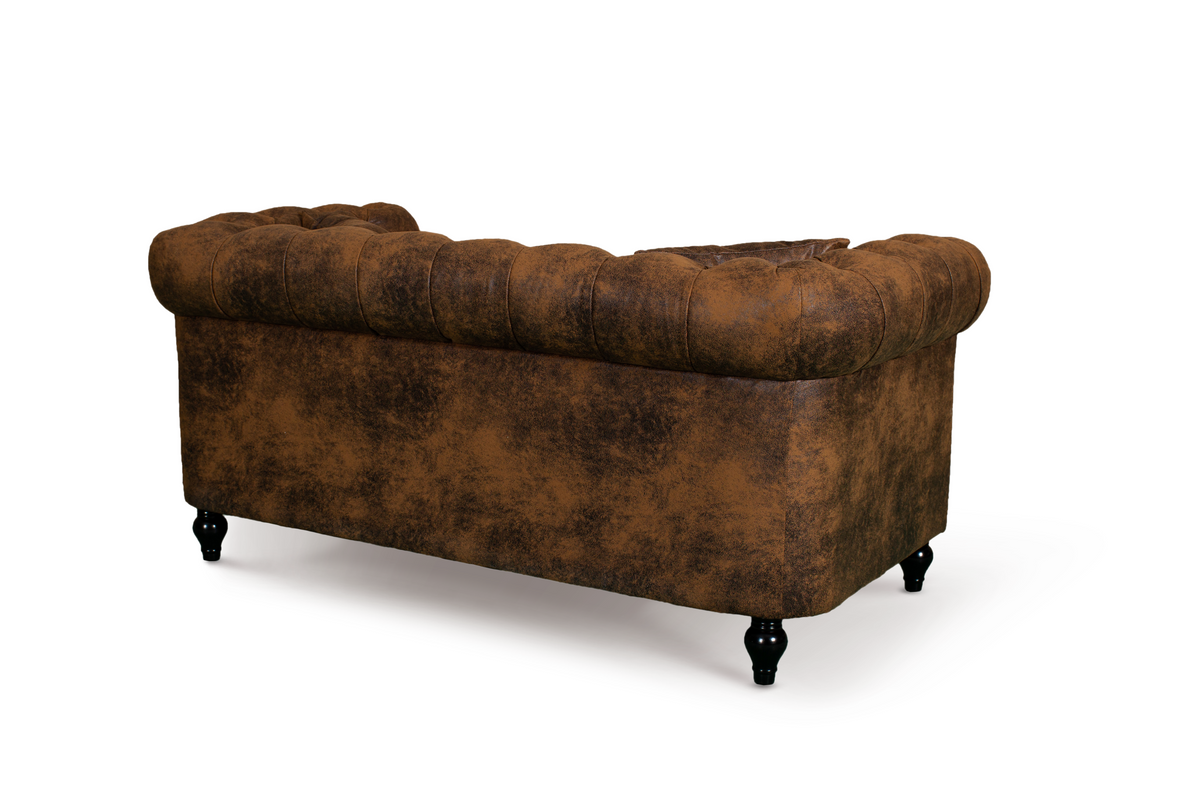 Camden 3+2 Seater Chesterfield Sofa Set With Wooden Feet - Brown Suede Leather - Image 9