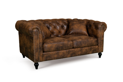 Camden 2 Seater Chesterfield Sofa With Wooden Feet - Brown Suede Leather - Image 3