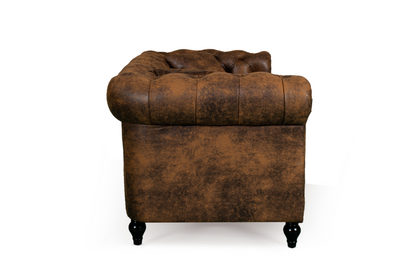 Camden 2 Seater Chesterfield Sofa With Wooden Feet - Brown Suede Leather - Image 4