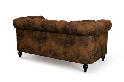 Camden 2 Seater Chesterfield Sofa With Wooden Feet - Brown Suede Leather - Image 5