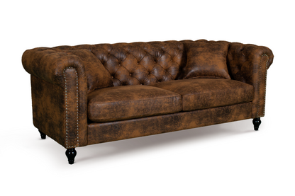 Camden 3 Seater Chesterfield Sofa With Wooden Feet - Brown Suede Leather - Image 3