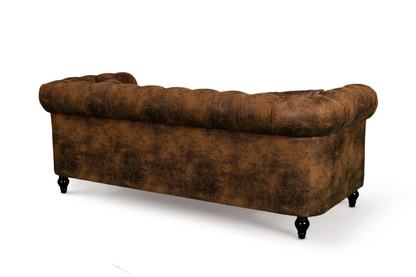 Camden 3 Seater Chesterfield Sofa With Wooden Feet - Brown Suede Leather - Image 5