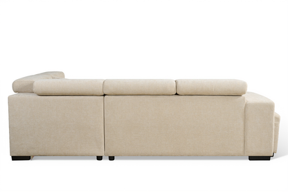 Amelia Light Beige Chenille Fabric 2C1 Corner Sofa Bed with Storage and Ottomans