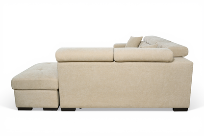 Amelia Light Beige Chenille Fabric 2C1 Corner Sofa Bed with Storage and Ottomans