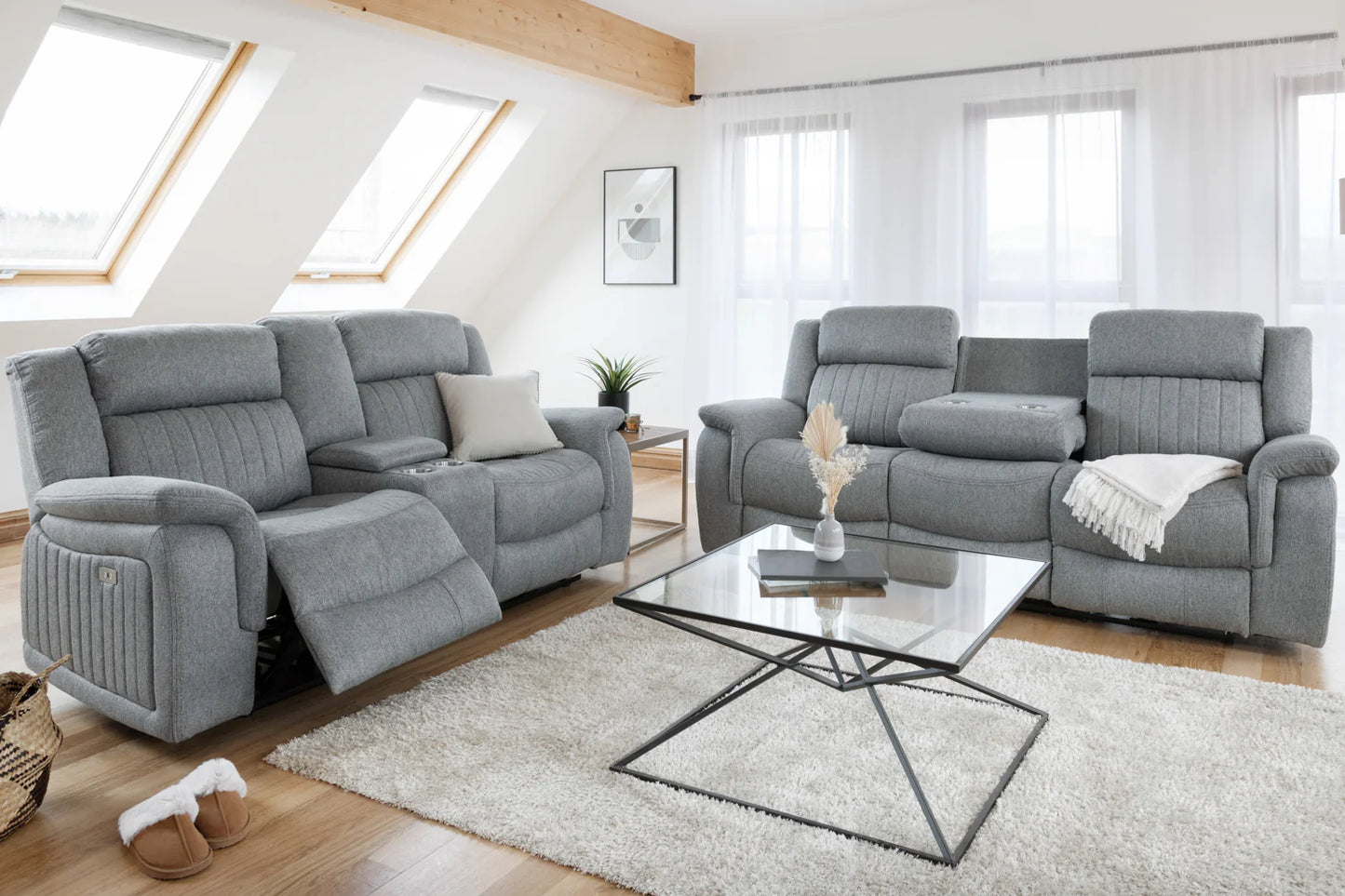Linden Electric Recliner 3+2 Seater Sofa Set - Grey