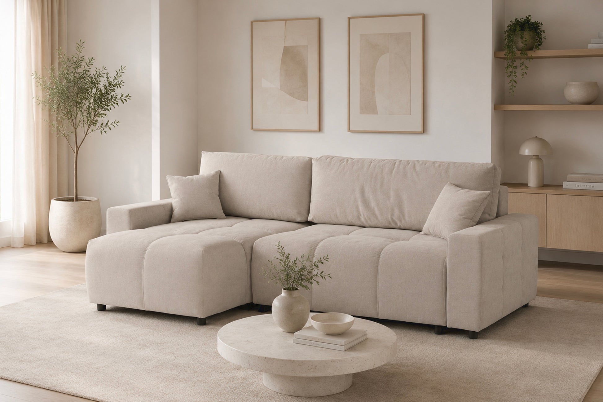 Luki Left Hand Sofa Bed - Cream
