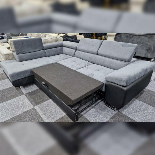 Luton Left Hand Facing Corner Sofa Bed With Storage Box - Grey/Black