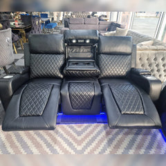 Florida Music Electric Recliners 3+2 Seater Leather Sofa Black - Blutooth Speakers - LED LIGHTS - USB CHARGER
