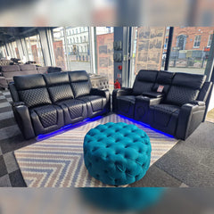 Florida Music Electric Recliners 3+2 Seater Leather Sofa Black - Blutooth Speakers - LED LIGHTS - USB CHARGER