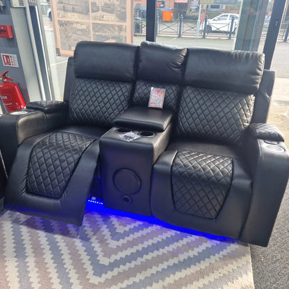 Florida Music Electric Recliners 3+2 Seater Leather Sofa Black - Blutooth Speakers - LED LIGHTS - USB CHARGER