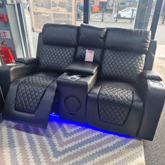 Florida Music Electric Recliners 3+2 Seater Leather Sofa Black - Blutooth Speakers - LED LIGHTS - USB CHARGER