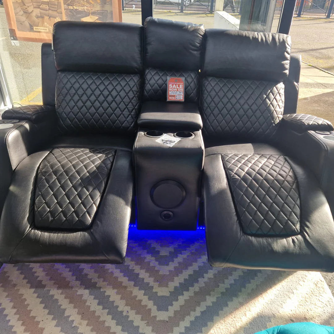 Florida Music Electric Recliners 3+2 Seater Leather Sofa Black - Blutooth Speakers - LED LIGHTS - USB CHARGER