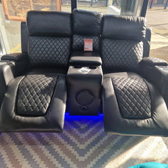 Florida Music Electric Recliners 3+2 Seater Leather Sofa Black - Blutooth Speakers - LED LIGHTS - USB CHARGER