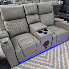 Florida Music Electric Recliners 3+2 Seater Leather Sofa Grey - Blutooth Speakers - LED LIGHTS - USB CHARGER