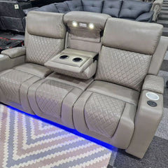 Florida Music Electric Recliners 3+2 Seater Leather Sofa Grey - Blutooth Speakers - LED LIGHTS - USB CHARGER