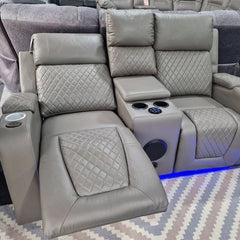 Florida Music Electric Recliners 3+2 Seater Leather Sofa Grey - Blutooth Speakers - LED LIGHTS - USB CHARGER