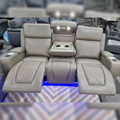 Florida Music Electric Recliners 3+2 Seater Leather Sofa Grey - Blutooth Speakers - LED LIGHTS - USB CHARGER